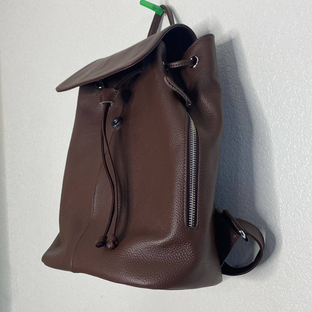 Elegant Dark Chocolate Brown Leather Backpack - Picture 2 of 9